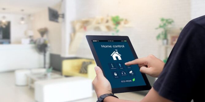 Gambar yang menggambarkan berbagai perangkat smart home yang terhubung, menunjukkan kenyamanan dan efisiensi energi