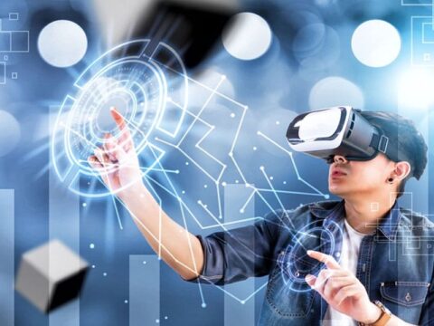 Ilustrasi penggunaan virtual reality dalam bisnis dan pertemuan